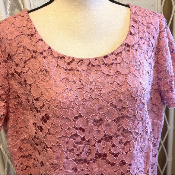 Talbots Top Dusty Rose Lace Blouse Short Sleeve Lined Scallop Hem Plus size 18W - Picture 3 of 15